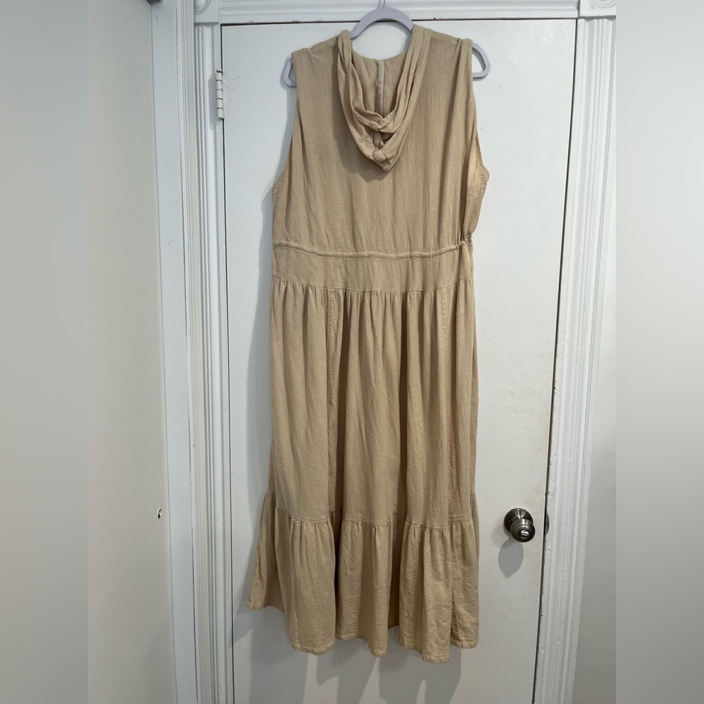 Free People Tan Cotton Linen Blend Sleeveless Hooded Tiered Maxi Dress Sz. M - Picture 3 of 10